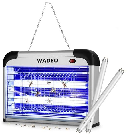 WADEO Insektenvernichter elektrisch 20W, Mückenlampe Mückenschutz Chemiefrei mit LED-Licht, Fliegenfalle Mückenfalle Insektenlampe aufhängbar mit 2 Ersatzbirnen, geeignet für Küche und Restaurants