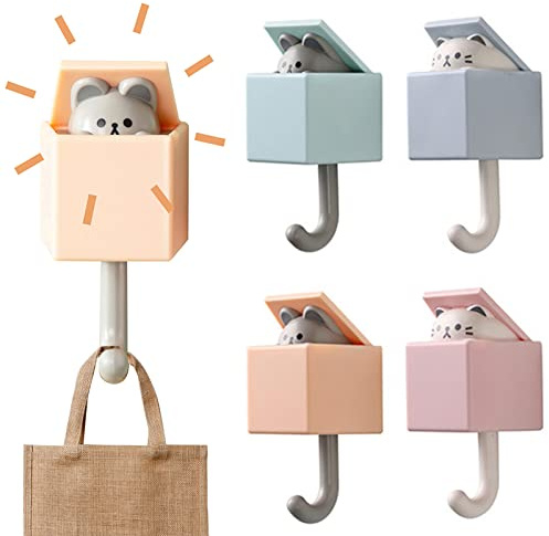 idudu 4Stück Wandhaken Selbstklebend, Hochwertiger Abs-Kunststoff, Wandhaken Kinder,Vielseitige Haken, Abzieh- Und Klebe-Technologie, Breite Anwendung,Cat Key Hooks For Home, Kitchen, Hats, Keys