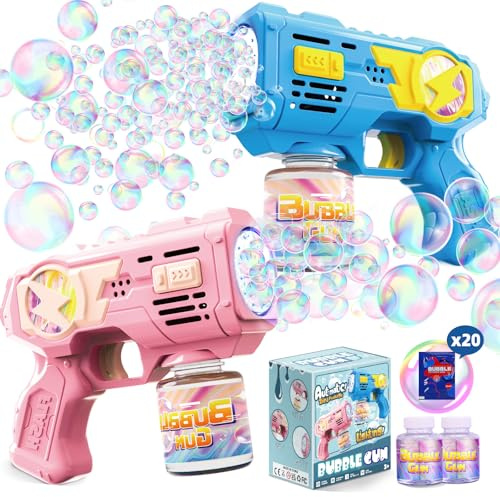 Seifenblasenpistole 2 Pack, Automatische Seifenblasenmaschine mit LED-Lichtern,Sommer Spielzeug für Kinder ab 3 Jahre, Seifenblasen Pistole für Geburtstagsfeiern, Ostern und Kindertag (Blau und Rosa)