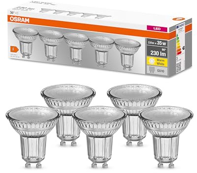 Osram LED Base PAR16, Sockel: GU10, Nicht Dimmbar, Warmweiß, Ersetzt eine herkömmliche 35 Watt Lampe, 36 Grad Abstrahlwinkel, 5-er Pack
