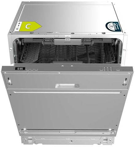 Cecotec Einbau-Geschirrspüler 60cm Bolero Aguazero 6500 Full-BI C. 15 Maßgedecke, dritte Schublade, niedriger Energieverbrauch, 6 Prog, Dual Zone Wash, O2 Dry, Inverter Plus Motor, Startzeitvorwahl