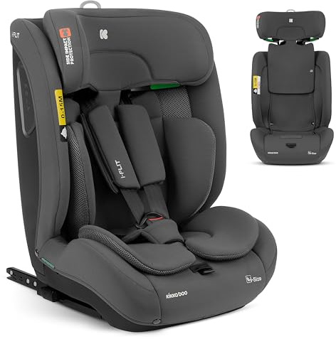 KikkaBoo i-Size i-"FLIT, Kindersitz 9-36 kg ISOFIX, Autokindersitz 76-150 cm, Gruppe 1/2/3, 15 Monate bis 12 Jahre, SPS Seitenschutz, Top Tether, Verstellbare Kopfstütze, Dunkelgrau