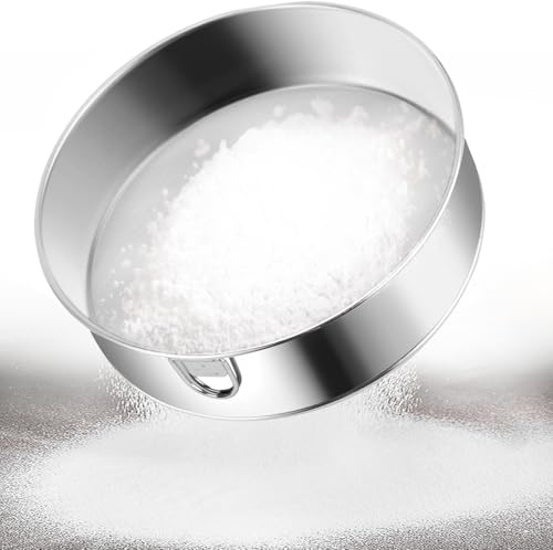 KOBWA Mehlsieb, Edelstahl, feinmaschiges Sieb, Siebpfanne, Lebensmittel, Tee, Zucker, Mehl, Siebe für Küche, Zuhause(Silber, Dia. 15 cm)