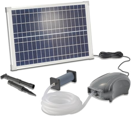 esotec Teichbelüfter Set Solar Power Stone 25/500 Professional 101897 | 1 Sprudelstein, Belüfterpumpe 12-18VDC, Förderleistung max. 500l/h, Kabel 5m, Solarmodul 25Wp, Luftschlauch ⌀8/10 mm 5m