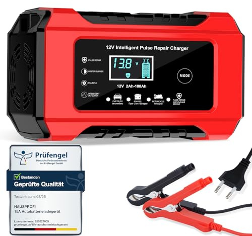 Autobatterie Ladegerät 12V 6A, HAUSPROFI KFZ Batterieladegerät mit Reparaturfunktion & Wintermodus, Erhaltungsladegerät für Auto, Motorrad, AGM, Gel Batterie