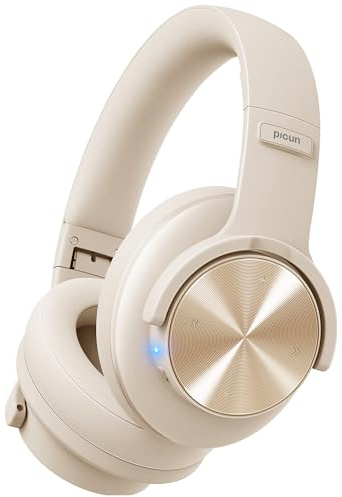 Picun B8 Bluetooth Kopfhörer, 120 Std. Spielzeit Kabelloser Bluetooth Kopfhörer mit 3 EQ-Modi, Geringe Latenz, Freisprechfunktion, Over-Ear-Kopfhörer für Reisen, Home Office, Handy, PC Khaki Weiß