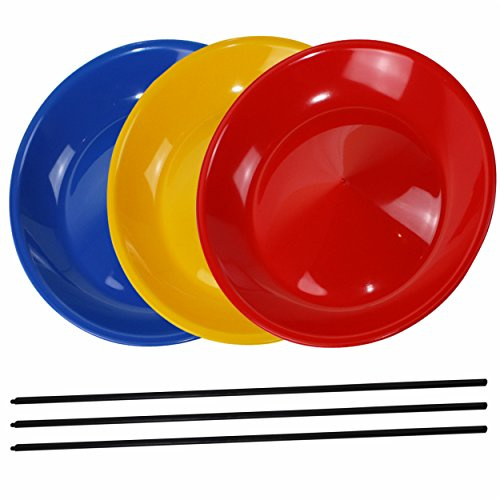 SCHWABMARKEN Jonglierteller Set – 3 Teller mit 3 Kunststoffstäben, Ø 24 cm. Made in Germany. Jonglierspiel für Kinder ab 5 Jahren