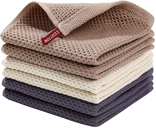 BW&HM Baumwolltuch Reinigung Spültücher Baumwolle Spüllappen Putzlappen Baumwolltücher Küchentuch Für Haushalt Küche 6er Set 33x33 cm Grau+Beige+Braun