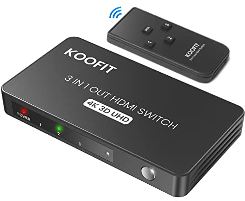HDMI Switch Automatisch, HDMI Switch 4k Splitter 3 in 1 Out, Umschalter mit Fernbedienung, Verteiler Unterstützt UHD 4K 3D HDR HDCP1.4 für TV Stick Xbox PS4 Blu-Ray DVD
