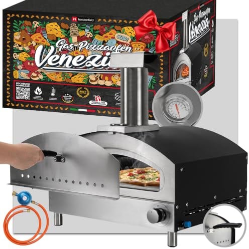 Heidenfeld Gas Pizzaofen Venezia | Bis zu 500°C | Gasofen (Silber)