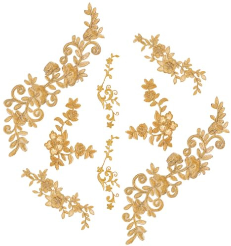 NBEADS 8 Stück Stickerei Spitzen Blumen Patches,Aufbügeln Patches Annähen Aufnäher Goldene Florale Spitzenapplikationen Für Hochzeitskleider Dekoration Reparatur Kleidung Rucksäcke Jeans Mützen