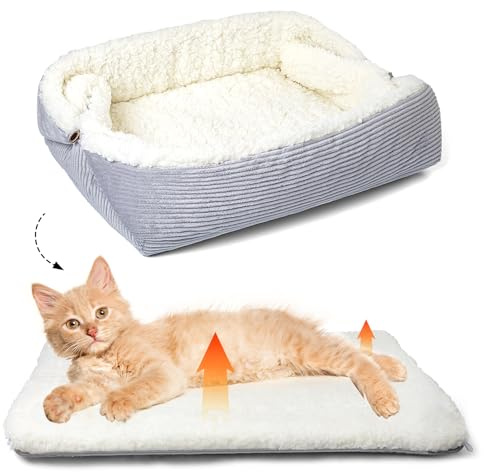 MAIYADUO Weiches Katzenbett Waschbar 42x38 cm Plüsch Haustierbett für Kleine Hunde und Katzen - 2 in 1 Katzenkissen Katzendecke Katzensofa Nest Bett, Entfaltete Größe 61x51 cm