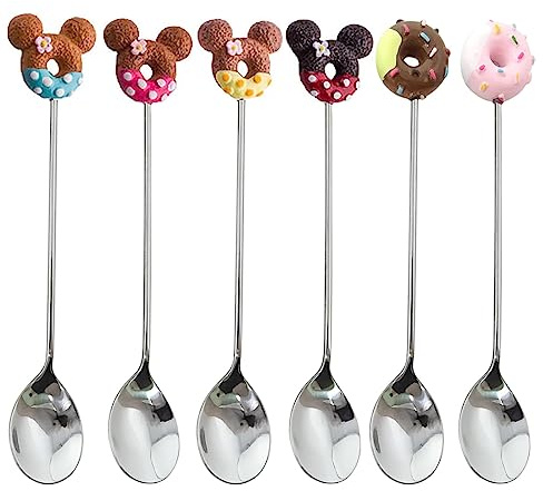 Tadipri Kaffeelöffel Maus Doughnut Löffel Set 6 Stück Edelstahl Dessertlöffel Set Teelöffel Joghurtlöffel Kleine Zuhause Löffel Für Tee Milch Kaffee