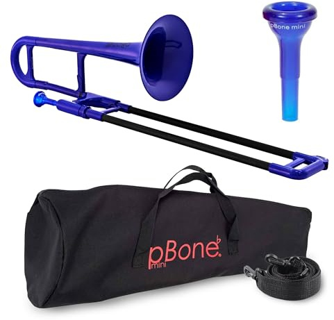 PBONE 700639 Mini-Posaune mit Mundstück und Tasche, blau