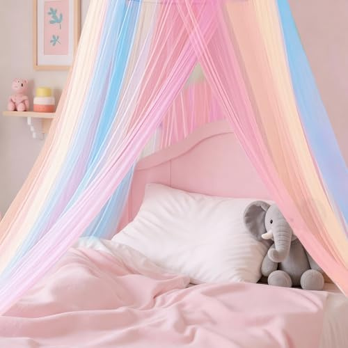 Huiguli Betthimmel Mädchen, Regenbogen Moskitonetz Bett, Moskitonetz Betthimmel für Mädchen Zimmerdekoration, Fliegennetz Moskitonetze Für Reise Und Zu Hause Indoor Outdoor