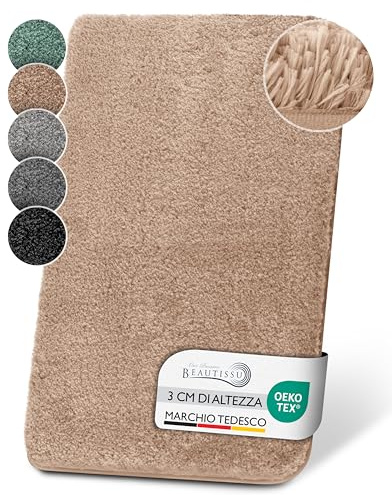 Beautissu Badematte rutschfest 100x60 cm – Duschvorleger Hochflor Badteppich rutschfest Waschbar Shaggy Optik – Flauschig Badvorleger Badezimmerteppich Groß – Badematte Natur BeauMare FL