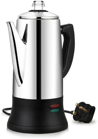KFO 12-Tassen (1,2L) Elektrische Kaffeemaschine mit CE-Zertifizierung - 360° Drehbare Basis & Rutschfester Stand | Hitzebeständiges Glasdeckel & Kabellose Kanne für Zuhause/Büro