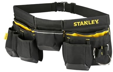 Stanley Werkzeuggürtel verstellbar mit Nageltaschen, Bandmaßtasche, Hammerhalter und zahlreichen Befestigungsmöglichkeiten ohne Werkzeug, 1-96-178