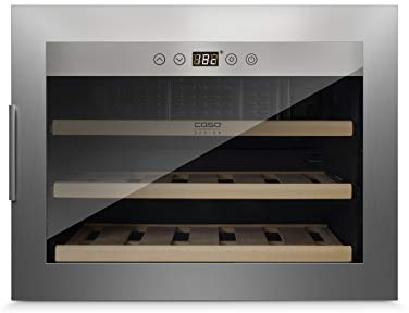 Caso WineSafe 18 EB Inox - Weinkühlschrank für 18 Flasche, Einbaugerät Standardmaß, Höhe 45cm, 5-20°C, Innenraumbeleuchtung, UV-Filterglas, Edelstahl, 629