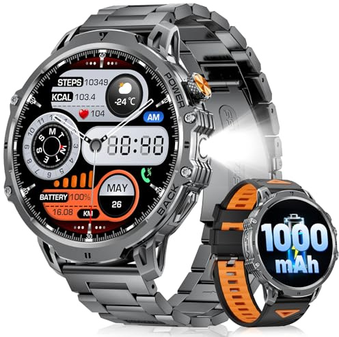 LIGE Smartwatch Herren 1000 mAh Akku/1.85‘’ HD Großes Display Smartwatch mit Anrufe,100+ Sportmodi,IP68 Wasserdicht Fitnessuhr mit 24/7 Herzfrequenz,Schlafmonitor für Android iOS,2 Bander,Metal