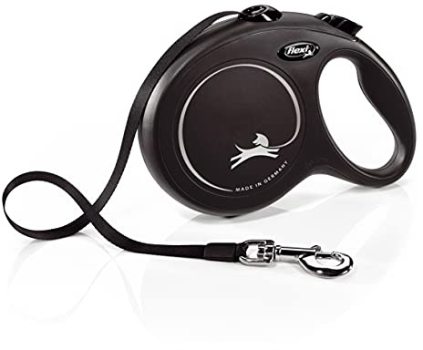flexi® Classic L | 8m Gurt Roll-Leine für Hunde bis 50 kg | Schwarz | ausziehbare Hundeleine | Gewicht 534.3 gr | Maße 14.7 x 20.9 cm