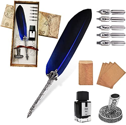 AOMAYLL Federstift Tinte Set,Vintage Dip Pen,schreibfeder Kalligraphiestift-mit 5 Federn und schwarzer Tinte, Perfekt für Kalligraphie Anfänger (Mit Tinte)
