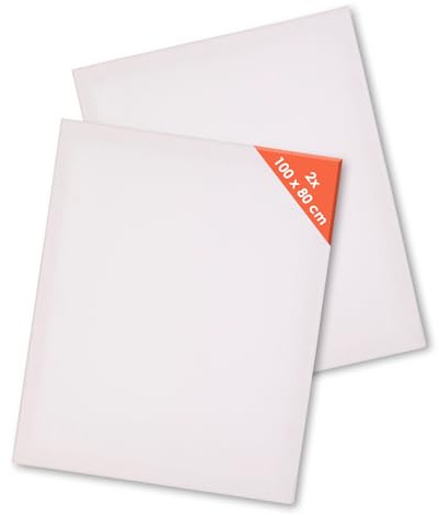 Leinwand auf Keilrahmen 100 x 80 cm 3-fach grundiert - 2er Set | Kunstleinwand auf Holzrahmen mit weiß grundiertem Leinentuch, zum Bemalen mit Acrylfarbe und Ölfarbe, Künstlerbedarf