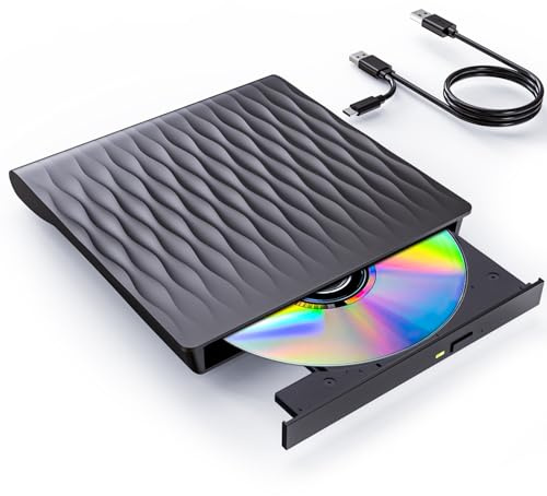 DANGZW Externes DVD CD Laufwerk, USB 3.0 Typ-C Slim Tragbares CD DVD +/- RW ROM Laufwerk Extern USB, DVD Brenner, Player, und Writer für Laptop PC, Windows 11/10/8/7/XP/Vista, Linux und MacOS