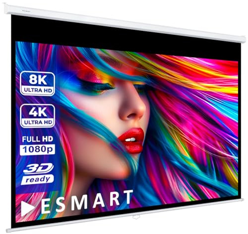 ESMART Professional MIROLO Rollo-Leinwand, Gesamtbreite 241 cm, Tuch: Weiß | Bildfläche 221 × 125 cm, Format 16:9, weißes Tuch für Heimkino und Präsentationen, manuell ausziehbar