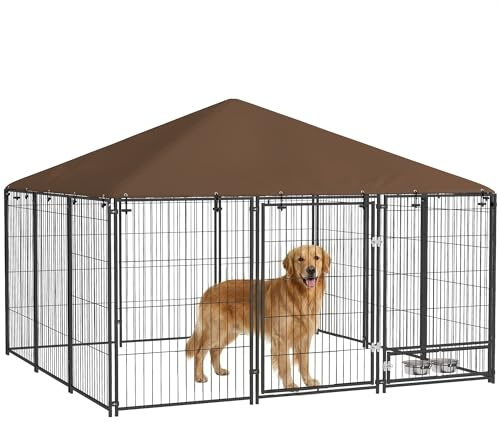 PawHut Outdoor Hundezwinger aus Metall und Oxford-Gewebe mit Futternapfhalter und wetterfestem Dach Geräumiger Raum 211 x 211 x 151 cm Schwarz