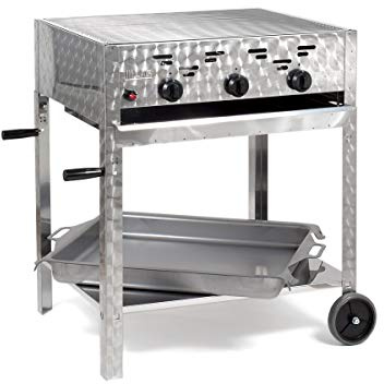 Gasgrill-Kombibräter 11kW 3-flammiger Edelstahl-Brenner fahrbar mit Grillrost und Stahlpfanne Gastrobräter Profigrill Verein