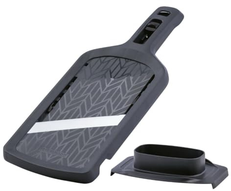 Fackelmann Gemüsehobel – Aus Edelstahl mit 4 Stufen-Schneider, ergonomischem Schiebregler und Restehalter, für präzises Schneiden – Made in Germany, Anthrazit