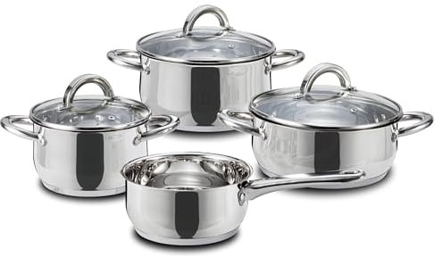 Linnuo 7-tlg Topfset Induktion Edelstahl Kochtopf Set (4 Töpfe, 3 Deckel) | Hochwertiger Edelstahl, hitzeisolierte Hohlgriffe, 4 Töpfe mit Glasdeckel, platzsparendes Design, für alle Herdarten