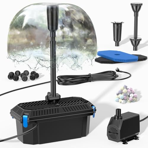 Biling 2500l/h Teichfilter Komplettset mit Pumpe für Gatenteiche bis 4000L | 3 Düsen, 40W Teichpumpe mit Filter, Leise Teichfilterpumpe für Koiteich Balkon Wasserspiel Brunnen, 5m Kable & EU-Stecker
