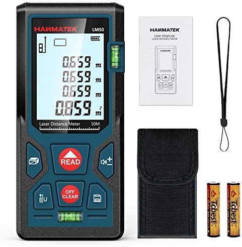 Entfernungsmesser, HANMATEK LM50 50M Digitales Laser Entfernungsmesse mit LCD Hintergrundbeleuchtung M/In/Ft mit Mehreren Messmodi wie Pythagoras/Abstand/Fläche/Volumen Messungen,IP54