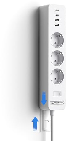 NTONPOWER Steckdosenleiste Wandmontage mit Halterung, 3 Fach Steckdosenleiste USB-C, Mehrfachsteckdose mit Schalter Überspannschutz 1,5m Kabel Kindersicherung, Weiß