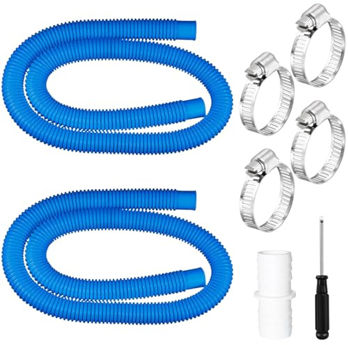 2 Stück Poolschlauch 32mm,150cm Schwimmbadschlauch mit 4 Sicherungsclip und 1 Schlauchverbinder,Schlauch für Poolpumpe,Poolpumpenschlauch,Poolfilterschlauch für Filterpumpe Schwimmbad