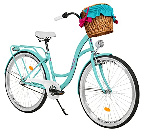 MILORD. 28 Zoll 3-Gang Aqua blau Komfort Fahrrad mit Korb und Rückenträger, Hollandrad, Damenfahrrad, Citybike, Cityrad, Retro, Vintage
