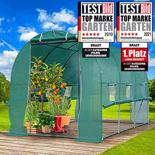 BRAST Gewächshaus Foliengewächshaus mit Stahlfundament | 2x3m - 3x8m | inkl. Erdanker Unkrautvlies & aufrollbare Seitenwände mit Moskitonetz | UV-stabilisierte Gitterschutzfolie 200g/m² | 200x300cm