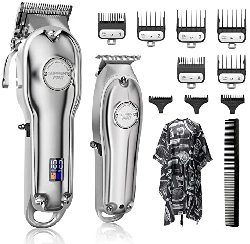 SUPRENT Haarschneidemaschine Profi-elektrischer Haar und Bartschneider Haarschneider Herren/Kinder/Frauen wiederaufladbar Haartrimmer Rasierer mit LED-Disply (Silber)