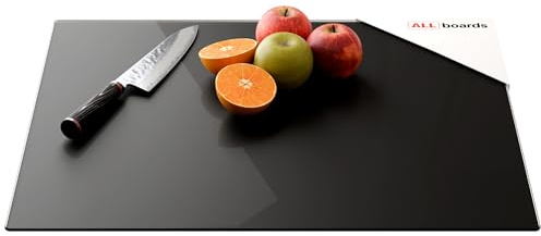 ALLboards Glas Herdabdeckplatte Schneidebrett SCHWARZ CLASSIC BLACK 52x60 cm Multi-Platte Arbeitsplatte Herdschutz Deko für Küchen Gehärtetes