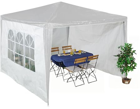 Relaxdays Seitenteile für Pavillon, 3er Set, 2x3 m, wasserdicht, Seitenwände mit Klettverschluss, PE, mit Fenster, weiß