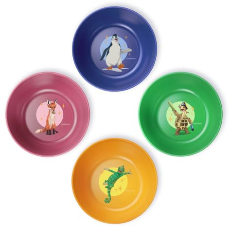 AWAVE Die Schule der Magischen Tiere 4-teiliges Kinder Schüssel Set 11,5 cm Kindergeschirr aus rPET ohne Melamin, Rabbat Henrietta Juri Caspar, Wiederverwendbar Spülmaschinengeeignet