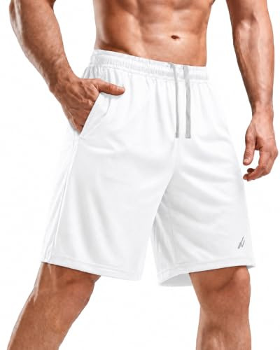 NY Threads Schnelltrocknend Sporthose Herren Kurz Sport Shorts Herren mit Taschen (Weiß, M)