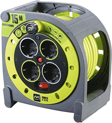Masterplug Pro-XT Kabeltrommel Verlängerungskabel 15m - Outdoor Steckdose mit 4 Anschlüssen, Thermoschutz & Netzschalter, verlängerungskabel außen