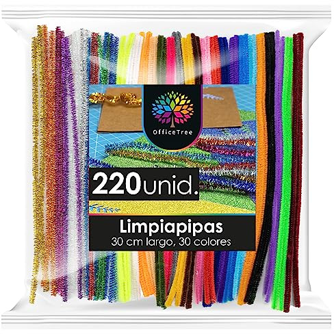OfficeTree 220 Pfeifenputzer Bunt zum Basteln - 30 Farben inklusive Glitzerdraht - Chenilledraht 30cm - Pfeifenreiniger Bunt zum Basteln - Pipe Cleaner für DIY Projekte