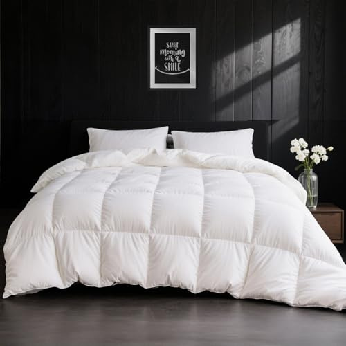 APSMILE Daunendecke 200x200 Ganzjahres Bettdecke 200x200 Hohe Flauschigkeit Gänsedaunen und Federn, 100% Ägyptische Baumwolle, Allergiker Natur Duvet RDS Zertifiziert für Tierwoh