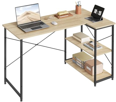 WOLTU Schreibtisch mit Regal & Stauraum, Eckschreibtisch Computertisch Homeoffice, Bürotisch fürs Arbeitszimmer Schlafzimmer, 120x73x72 cm, Heller Eiche+Schwarz