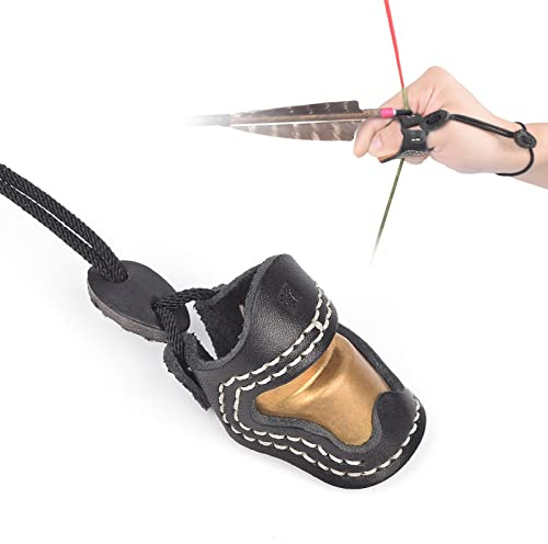 Elong Weiches Leder & Messing Daumenschutz Ming Guang Bogenschießen Daumenring für Traditionellen Recurvebogen Fingerschutz Beschützer Schießhandschuh