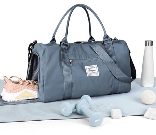 HYC00 Sport Duffel Bag Damen Handgepäck Sporttasche für Damen Herren mit Nassfach & Schuhfach, Reisetasche Weekender Gym Travel Duffel Bags Women Schwimmtasche Yoga Bag Trainingstasche,Graublau